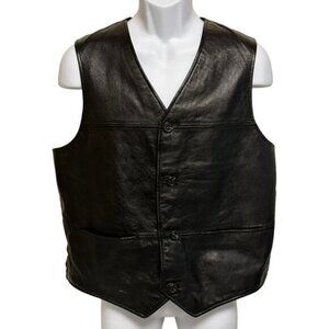 Mens Black Leather Vest Pelle Studio Wilsons XL Brown Lining Button Front Pocket